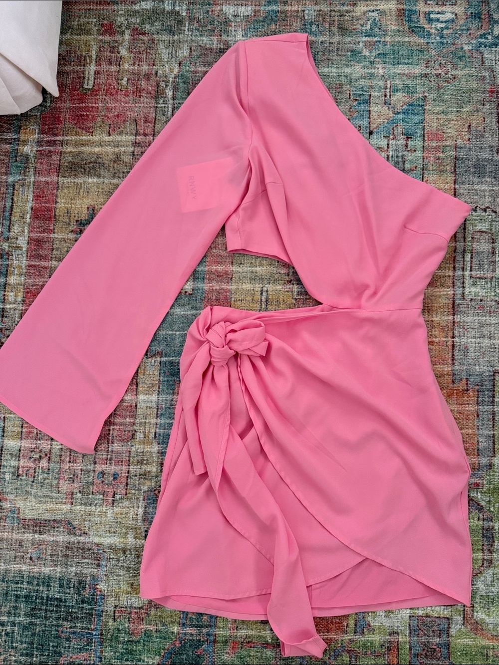 One-Shoulder Pink Tie-Waist Dress